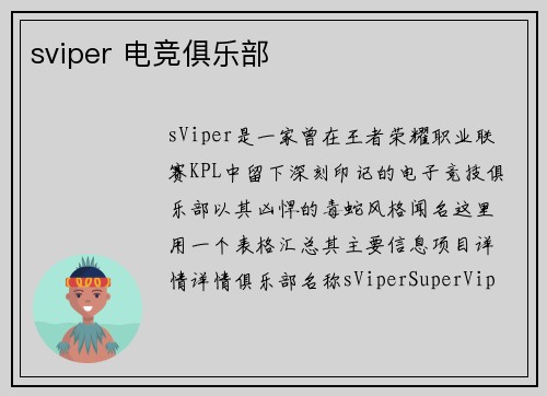 sviper 电竞俱乐部